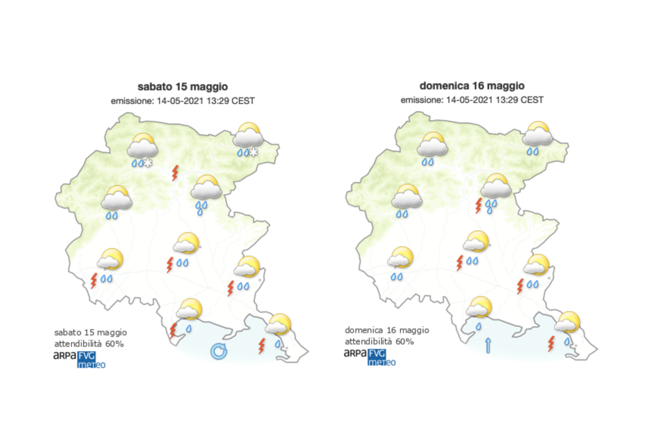 Non cessa il maltempo sul Goriziano, probabili schiarite sulla costa